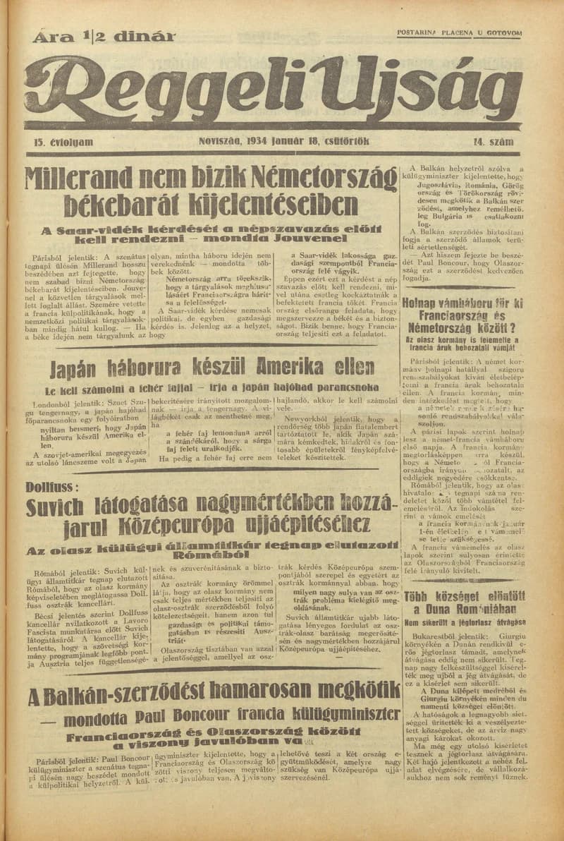 Reggeli Újság, 15. évf. 1934. január 18. 14. sz.