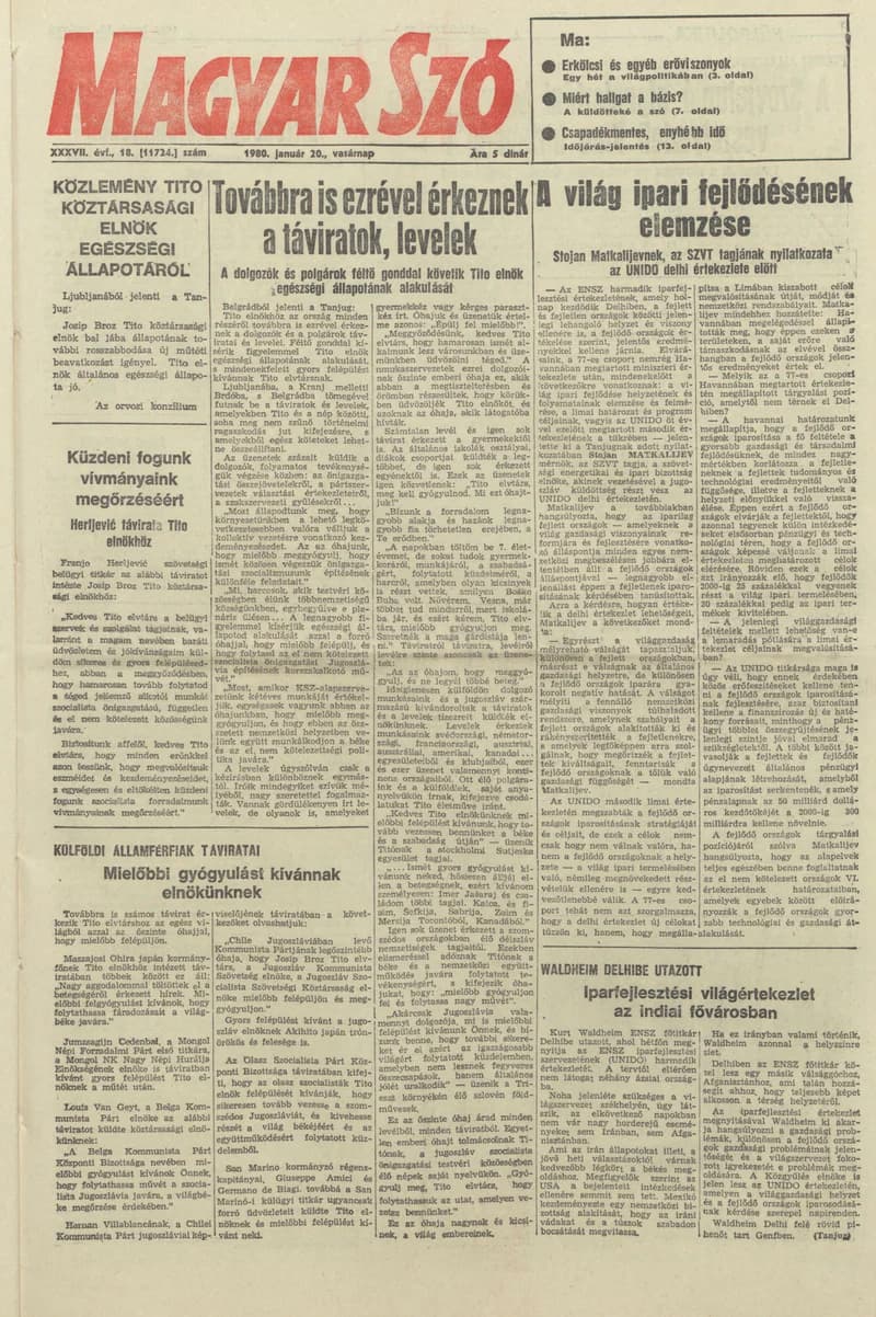 Magyar Szó, 37. évf. 1980. január 20. 18. sz. 1–28. oldal