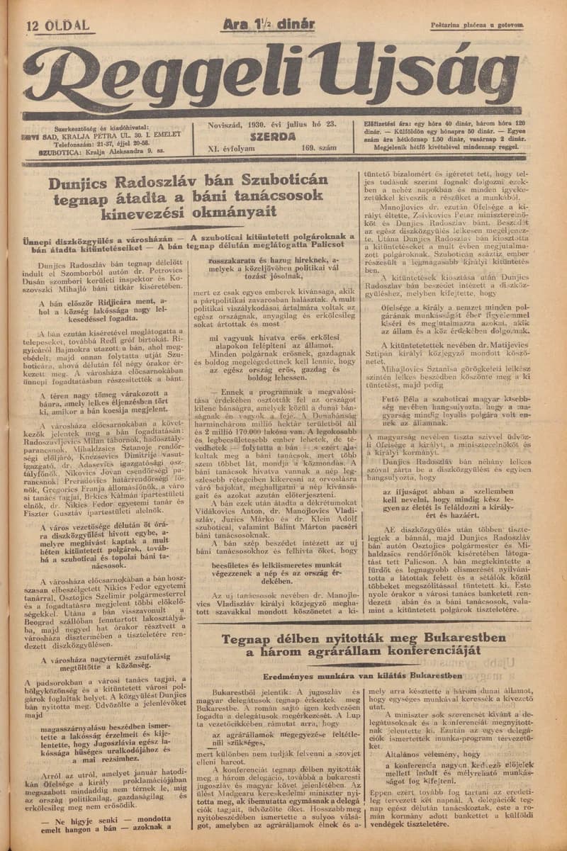 Reggeli Újság, 11. évf. 1930. július 23. 169. sz.