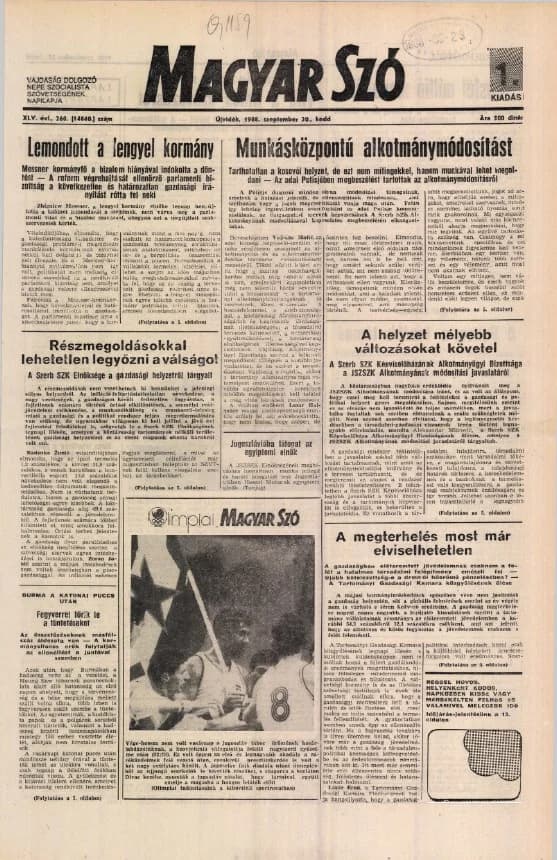 Magyar Szó, 45. évf. 1988. szeptember 20. 260. sz.