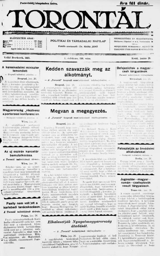Torontál, 50. évf. 1921. június 28. 139. sz.