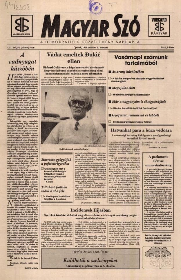 Magyar Szó, 53. évf. 1996. március 2. 52. sz. 1–16. oldal