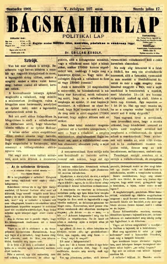 Bácskai Hirlap, 5. évf. 1901. július 19. 108. sz.