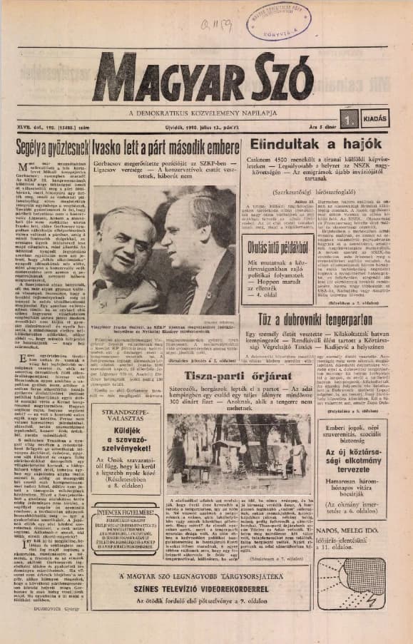 Magyar Szó, 47. évf. 1990. július 13. 190. sz. 1–20. oldal