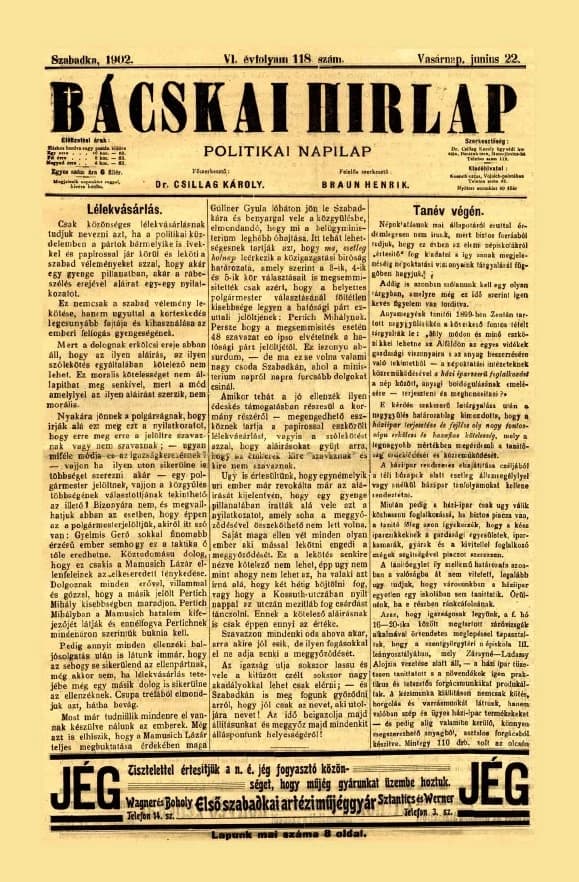 Bácskai Hirlap, 6. évf. 1902. június 22. 118. sz.