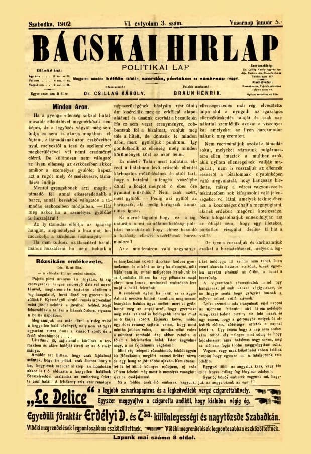 Bácskai Hirlap, 6. évf. 1902. január 5. 3. sz.