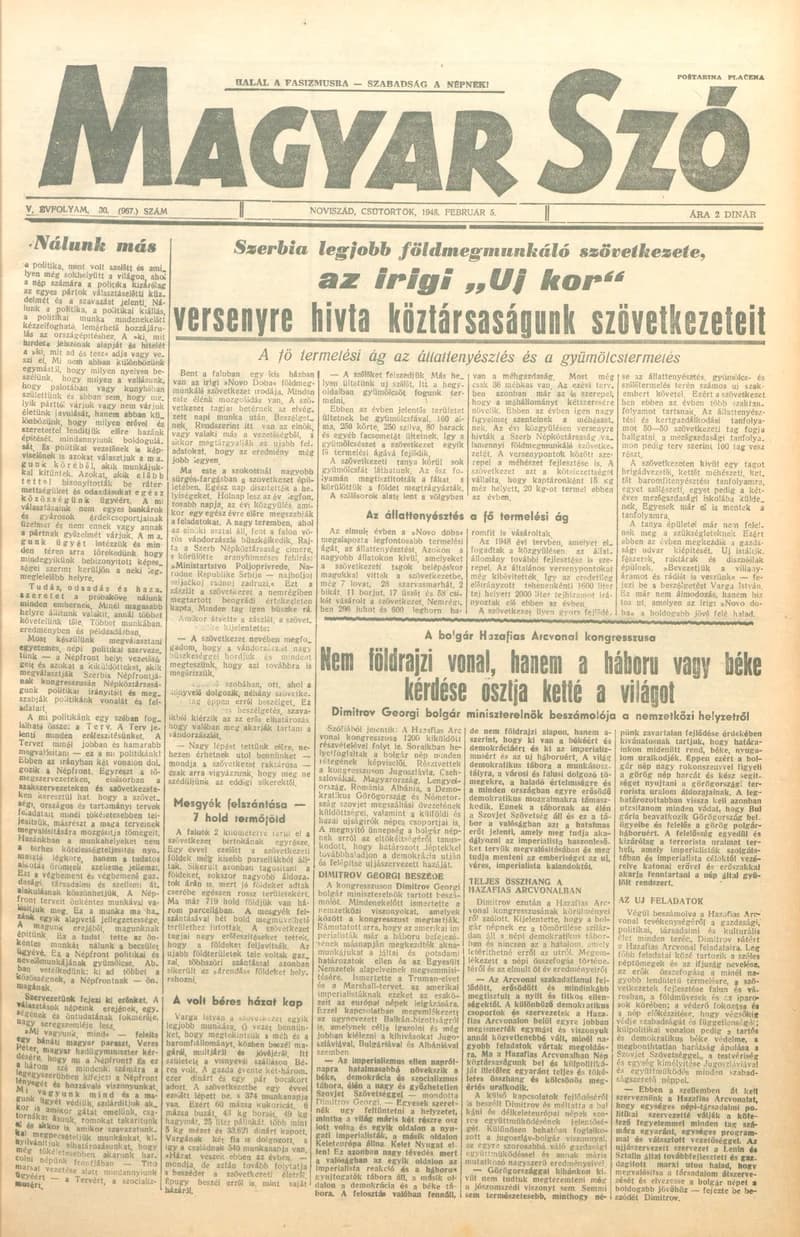Magyar Szó, 4. évf. 1947. február 5. 30. sz. 1–8. oldal