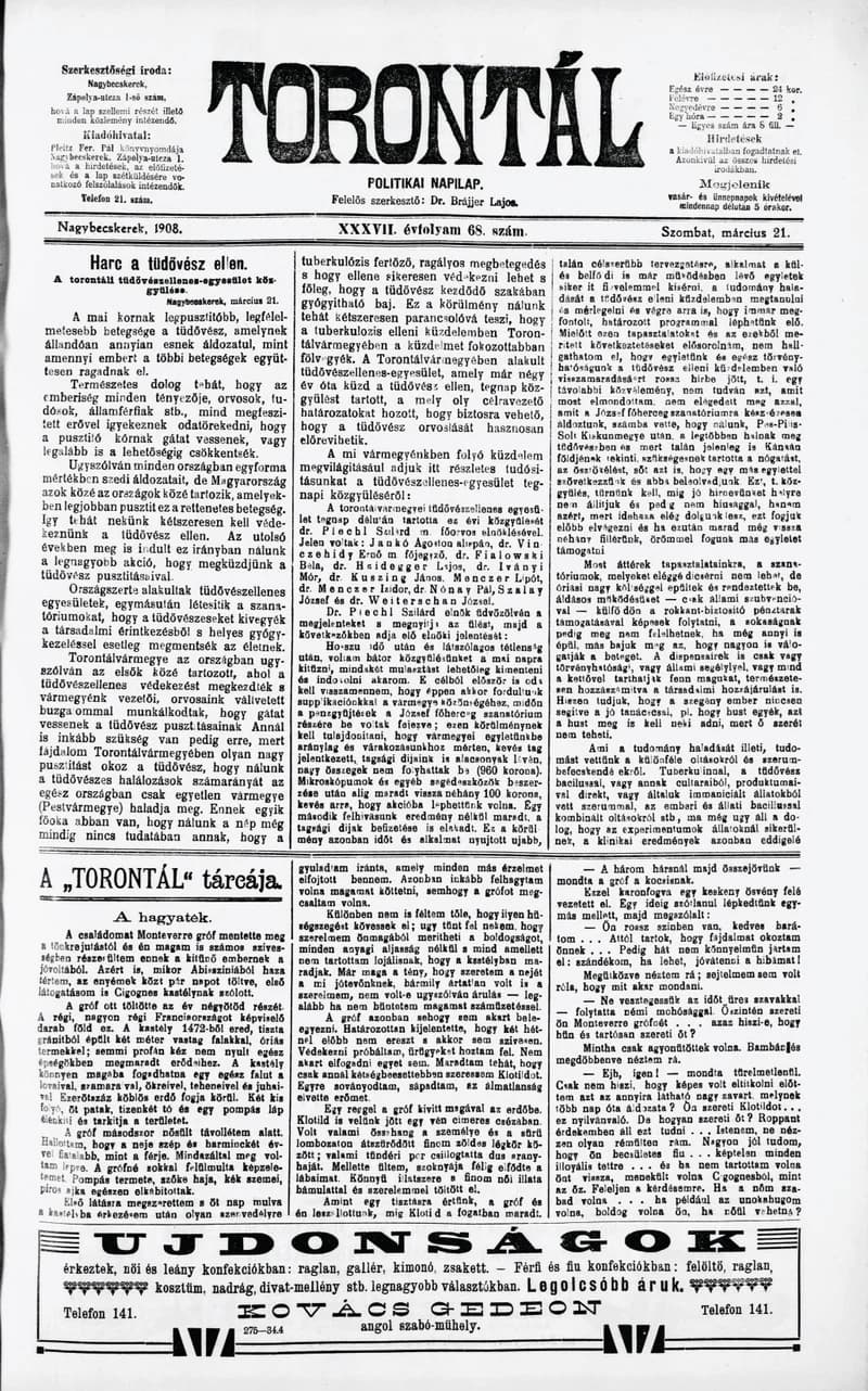Torontál, 37. évf. 1908. március 21. 68. sz.