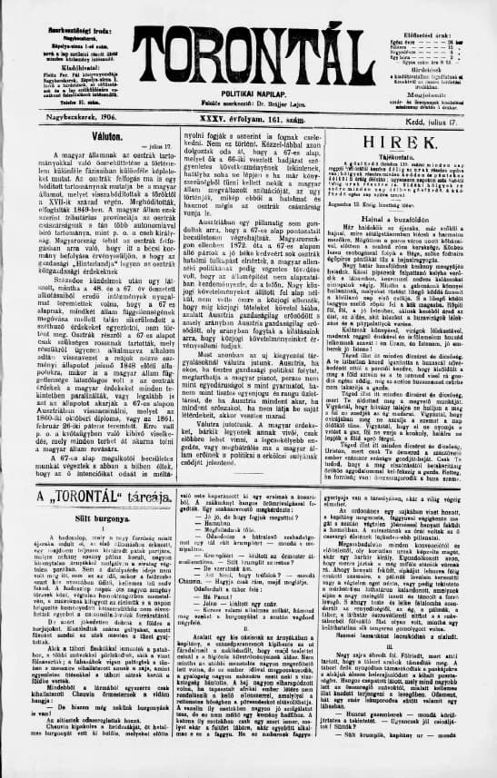 Torontál, 35. évf. 1906. július 17. 161. sz.
