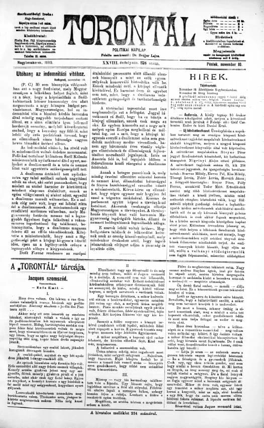 Torontál, 28. évf. 1899. november 10. 258. sz.