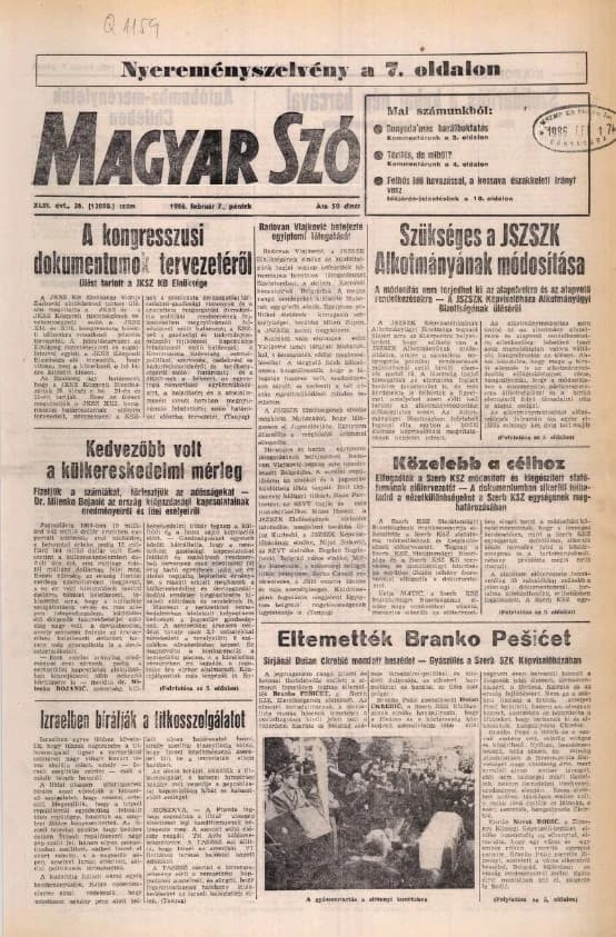 Magyar Szó, 43. évf. 1986. február 7. 36. sz. 1–20. oldal