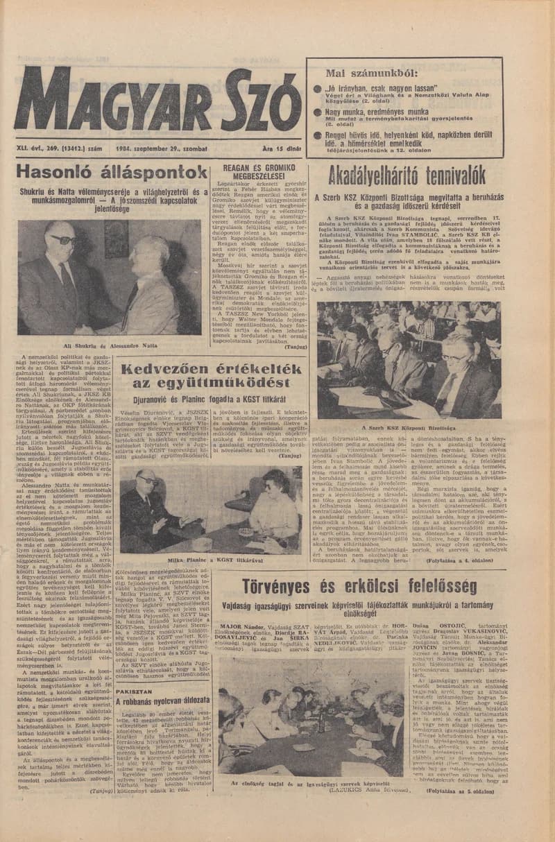 Magyar Szó, 41. évf. 1984. szeptember 29. 269. sz. 1–24. oldal