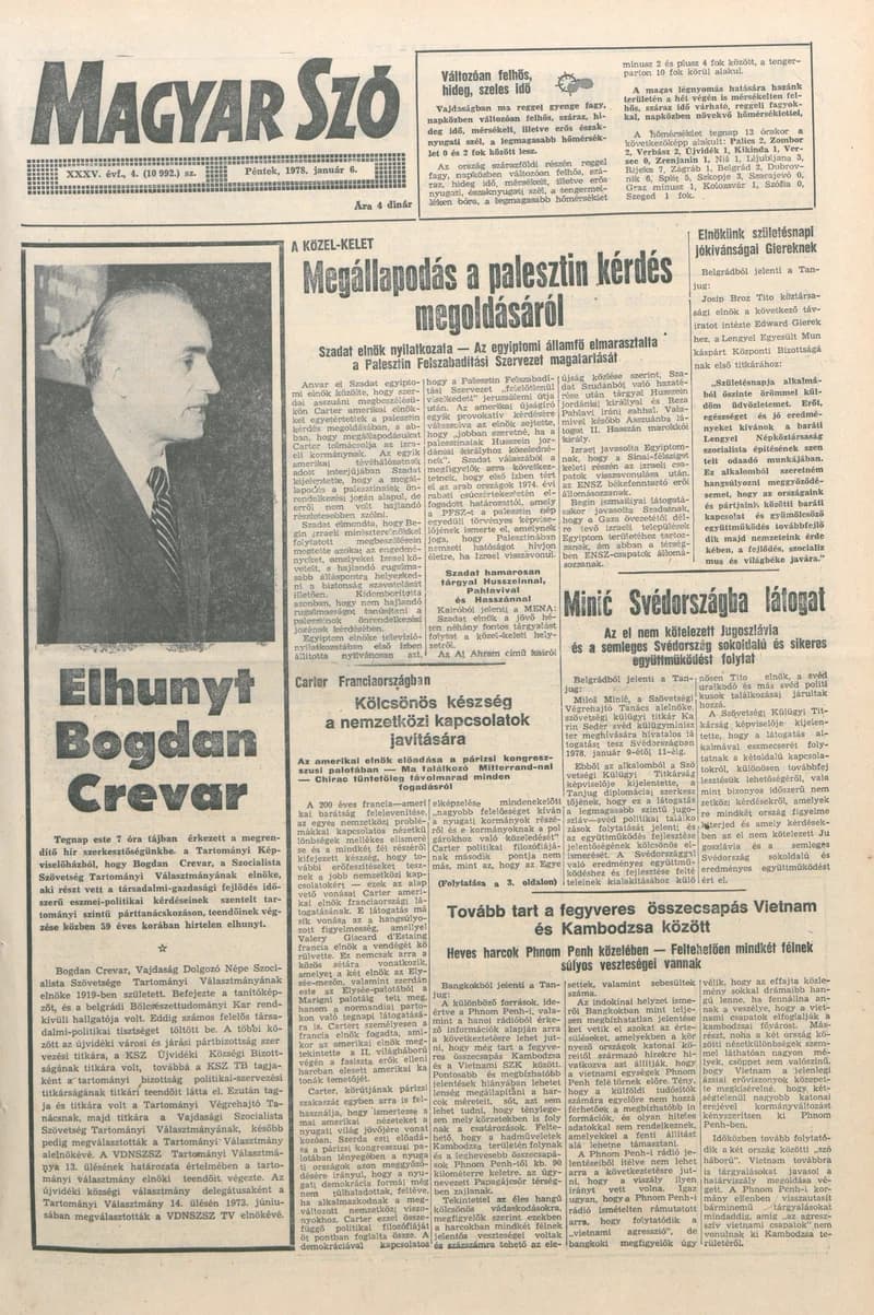 Magyar Szó, 35. évf. 1978. január 6. 4. sz. 1–16. oldal