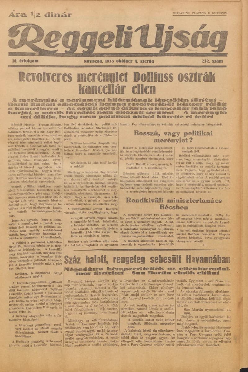 Reggeli Újság, 14. évf. 1933. október 4. 232. sz.