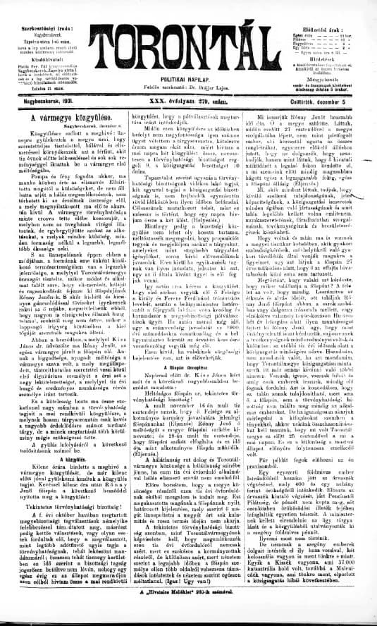 Torontál, 30. évf. 1901. december 5. 279. sz.