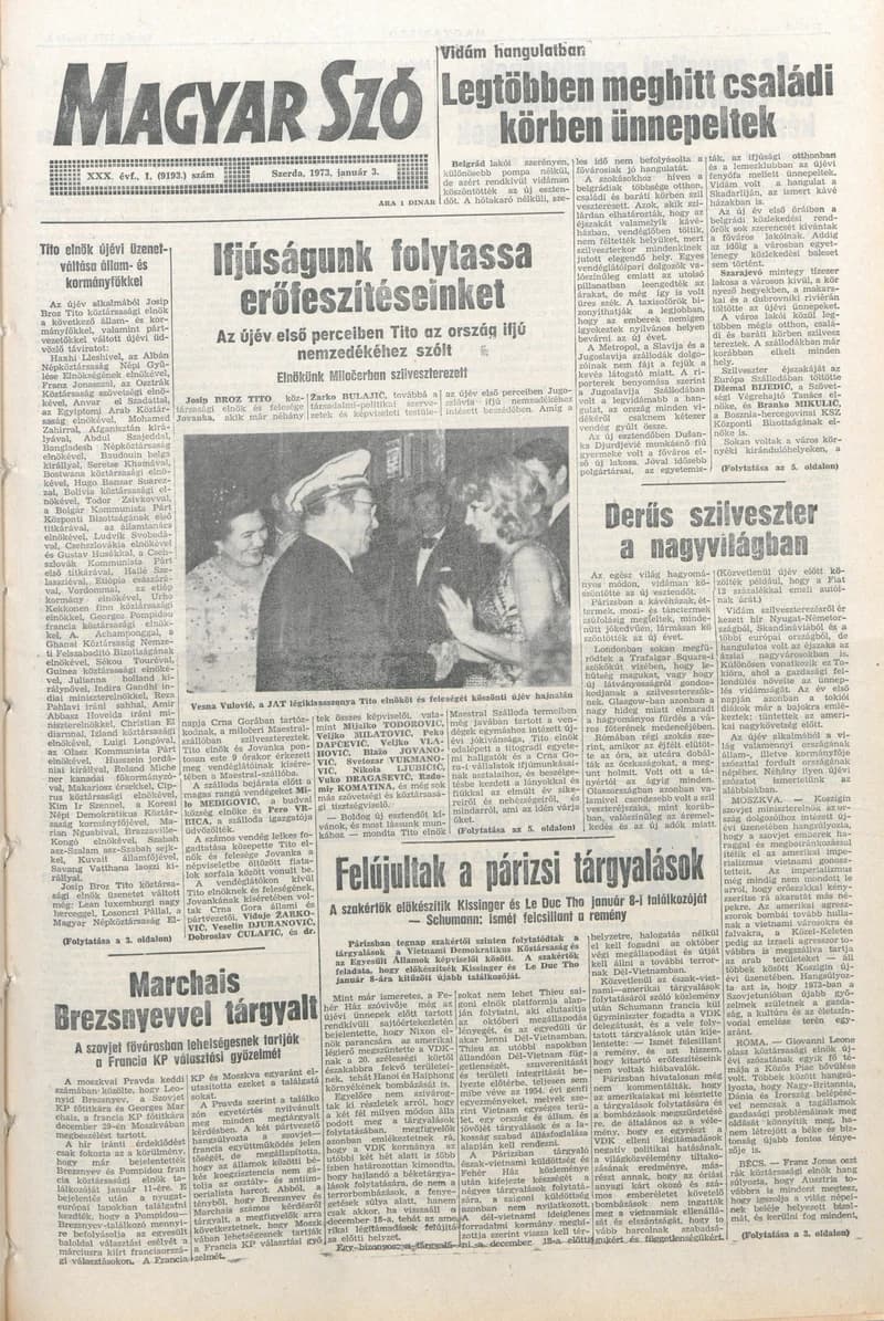 Magyar Szó, 30. évf. 1973. január 3. 1. sz. 1–16. oldal
