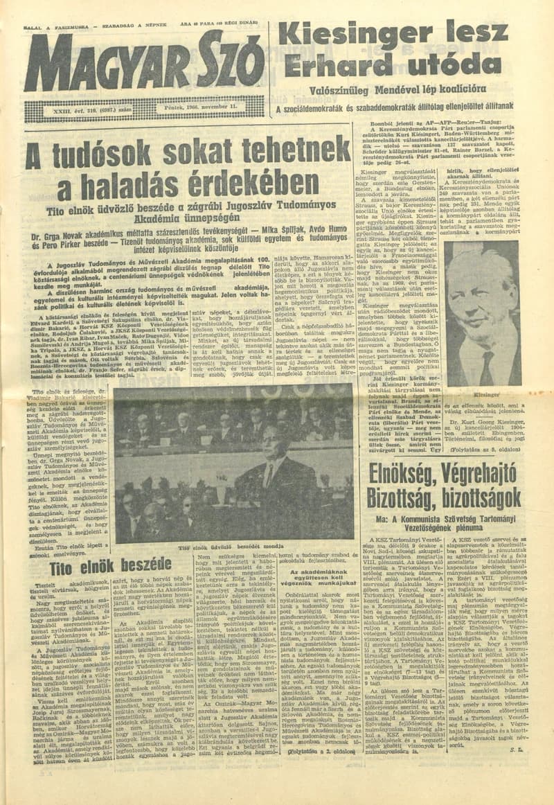 Magyar Szó, 23. évf. 1966. november 11. 310. sz.