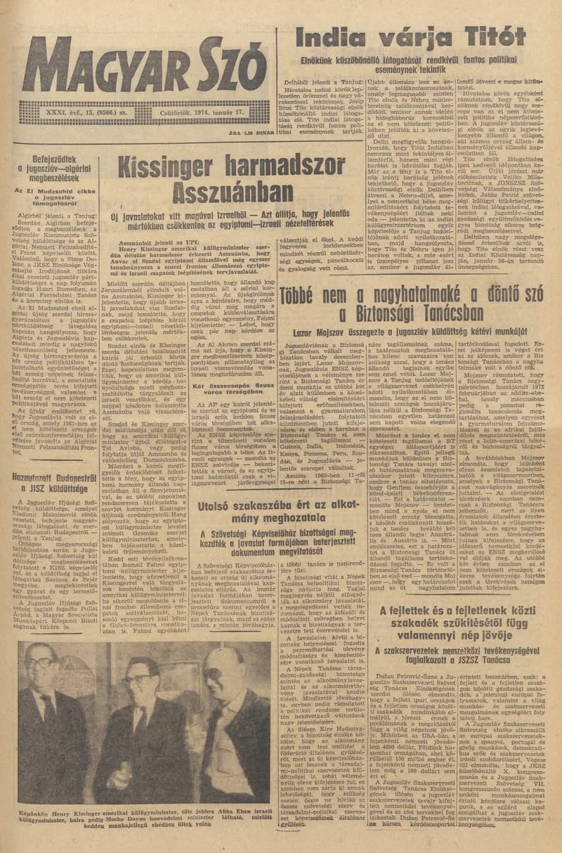 Magyar Szó, 31. évf. 1974. január 17. 15. sz. 1–20. oldal