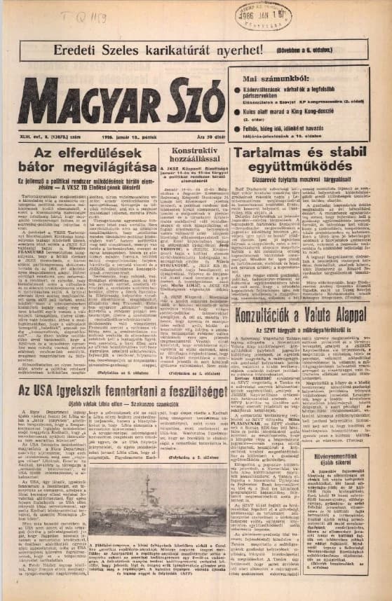 Magyar Szó, 43. évf. 1986. január 10. 8. sz. 1–20. oldal