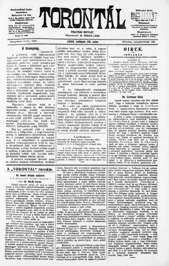 Torontál, 39. évf. 1910. szeptember 23. 216. sz.