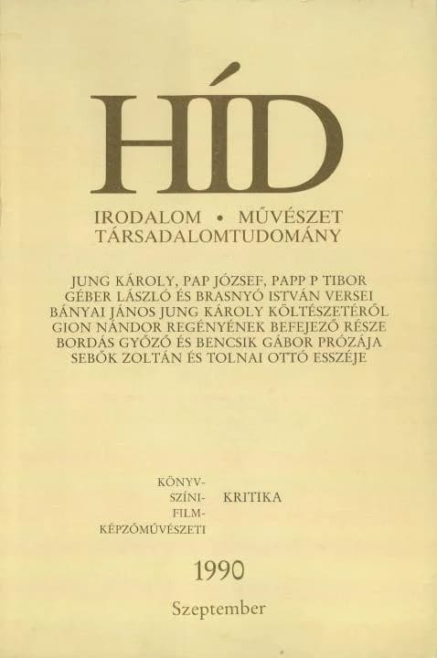 Híd, 54. évf. 1990. szeptember. 9. sz. 889–976. oldal