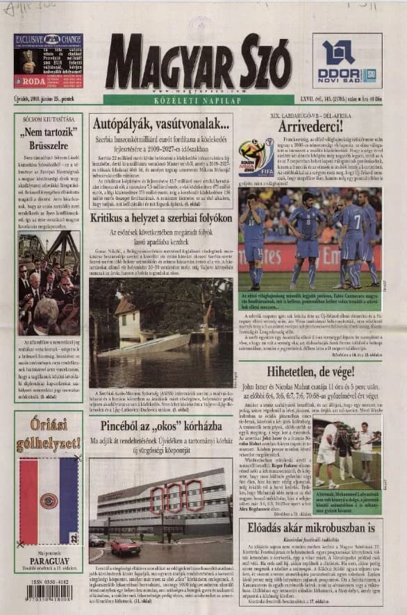 Magyar Szó, 67. évf. 2010. június 25. 145. sz. 1–20. oldal