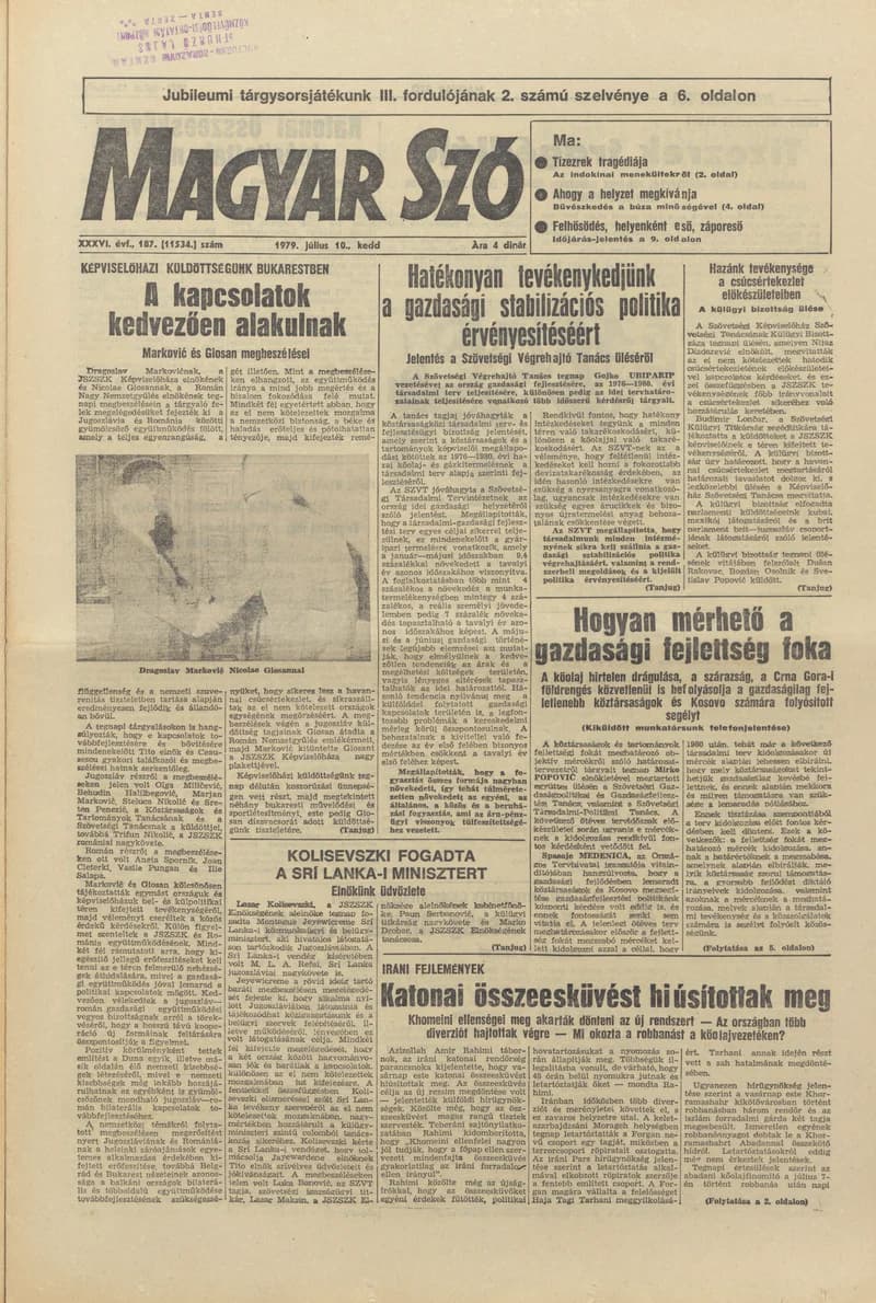 Magyar Szó, 36. évf. 1979. július 10. 187. sz. 1–16. oldal