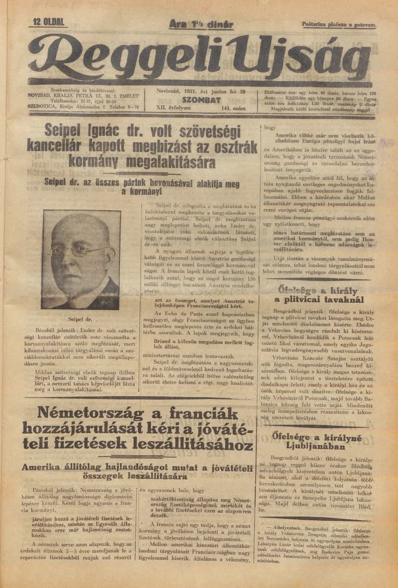 Reggeli Újság, 12. évf. 1931. június 20. 141. sz.