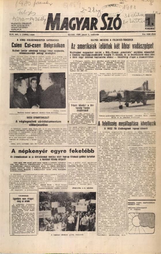 Magyar Szó, 46. évf. 1989. január 5. 2. sz. 1–24. oldal