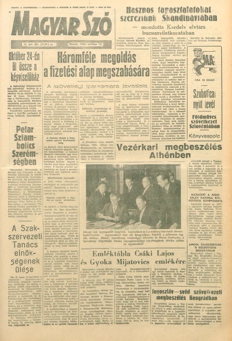 Magyar Szó, 11. évf. 1954. október 15. 281. sz. 1–8. oldal