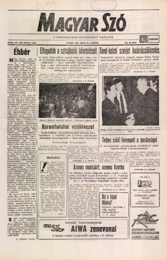 Magyar Szó, 48. évf. 1991. április 18. 106. sz. 1–16. oldal