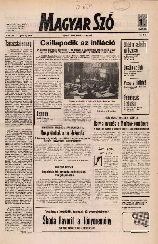 Magyar Szó, 47. évf. 1990. január 19. 17. sz. 1–20. oldal