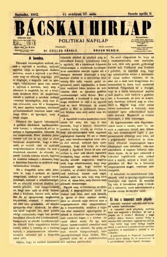 Bácskai Hirlap, 6. évf. 1902. április 9. 57. sz.