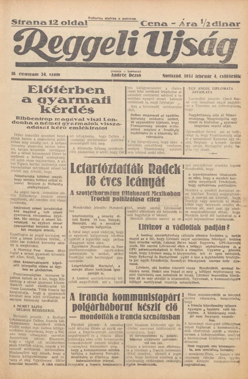 Reggeli Újság, 18. évf. 1937. február 4. 34. sz.