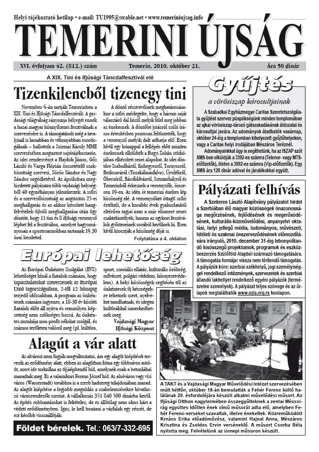 Temerini Újság, 16. évf. 2010. október 21. 42. sz.