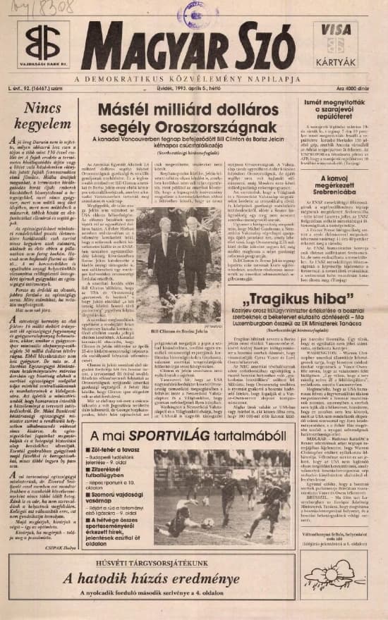 Magyar Szó, 50. évf. 1993. április 5. 92. sz. 1–16. oldal