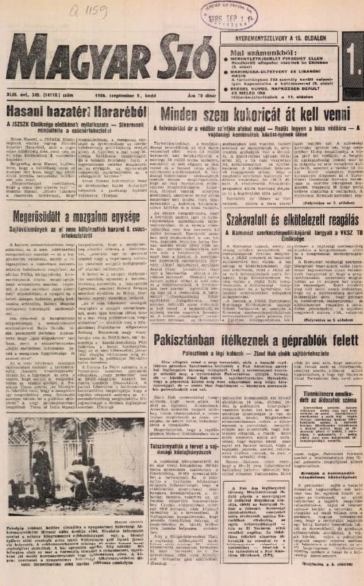 Magyar Szó, 43. évf. 1986. szeptember 9. 248. sz. 1–20. oldal