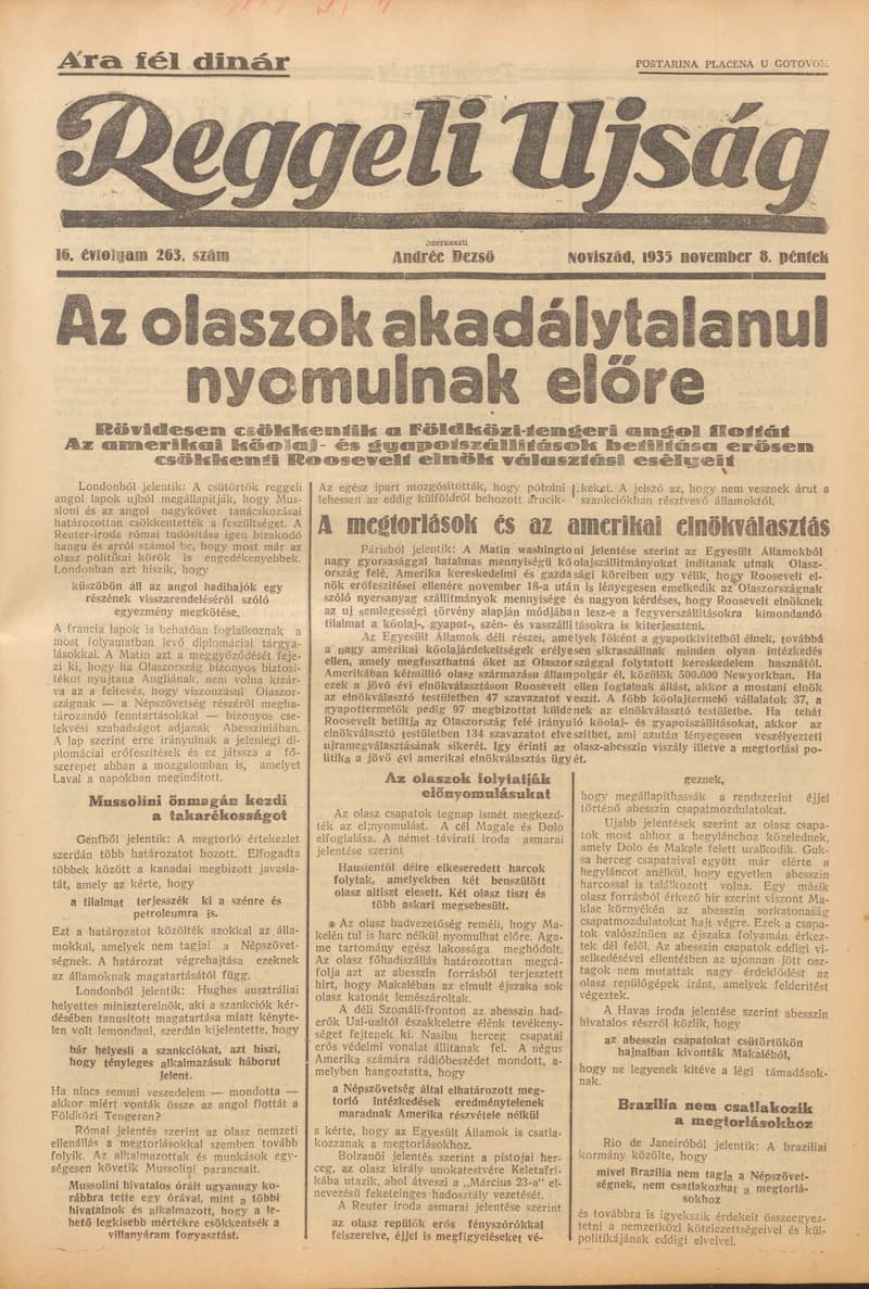 Reggeli Újság, 16. évf. 1935. november 8. 263. sz.