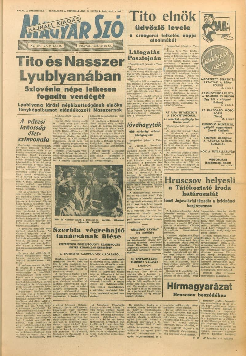 Magyar Szó, 15. évf. 1958. július 13. 177. sz. 1–26. oldal