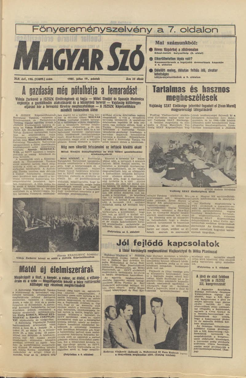 Magyar Szó, 42. évf. 1985. július 19. 196. sz. 1–20. oldal