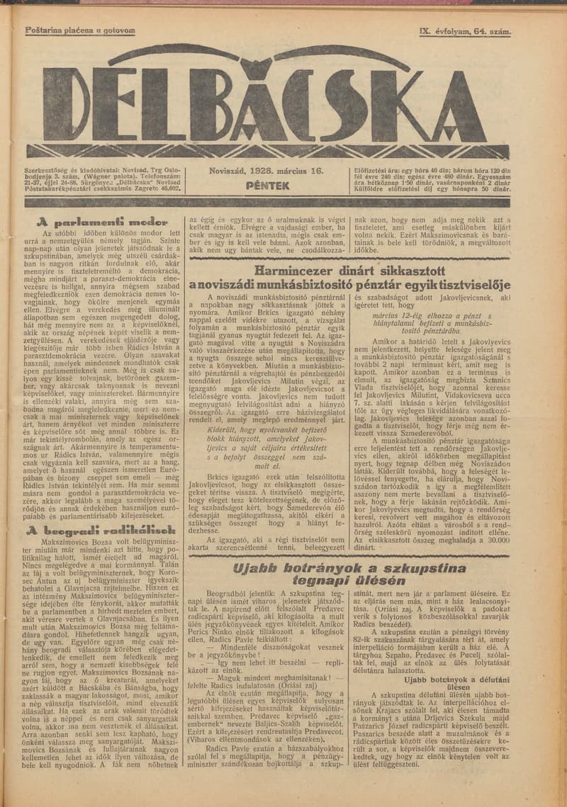 Délbácska, 9. évf. 1928. március 16. 64. sz.