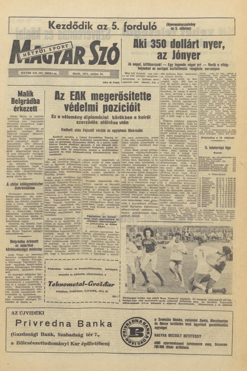 Magyar Szó, 28. évf. 1971. május 31. 147. sz. 1–16. oldal