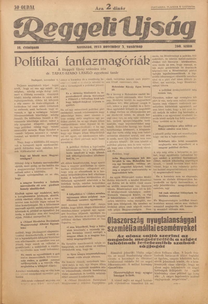 Reggeli Újság, 14. évf. 1933. november 5. 260. sz.