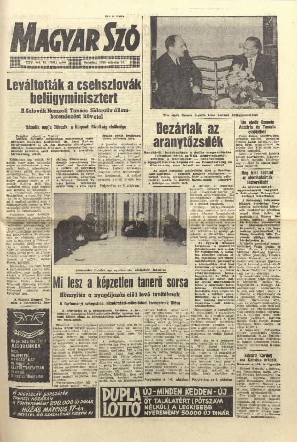 Magyar Szó, 25. évf. 1968. március 16. 74. sz. 1–20. oldal