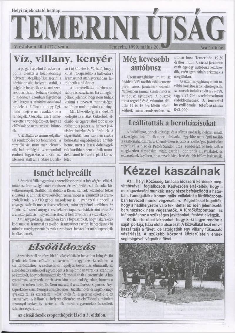 Temerini Újság, 5. évf. 1999. május 20. 20. sz.