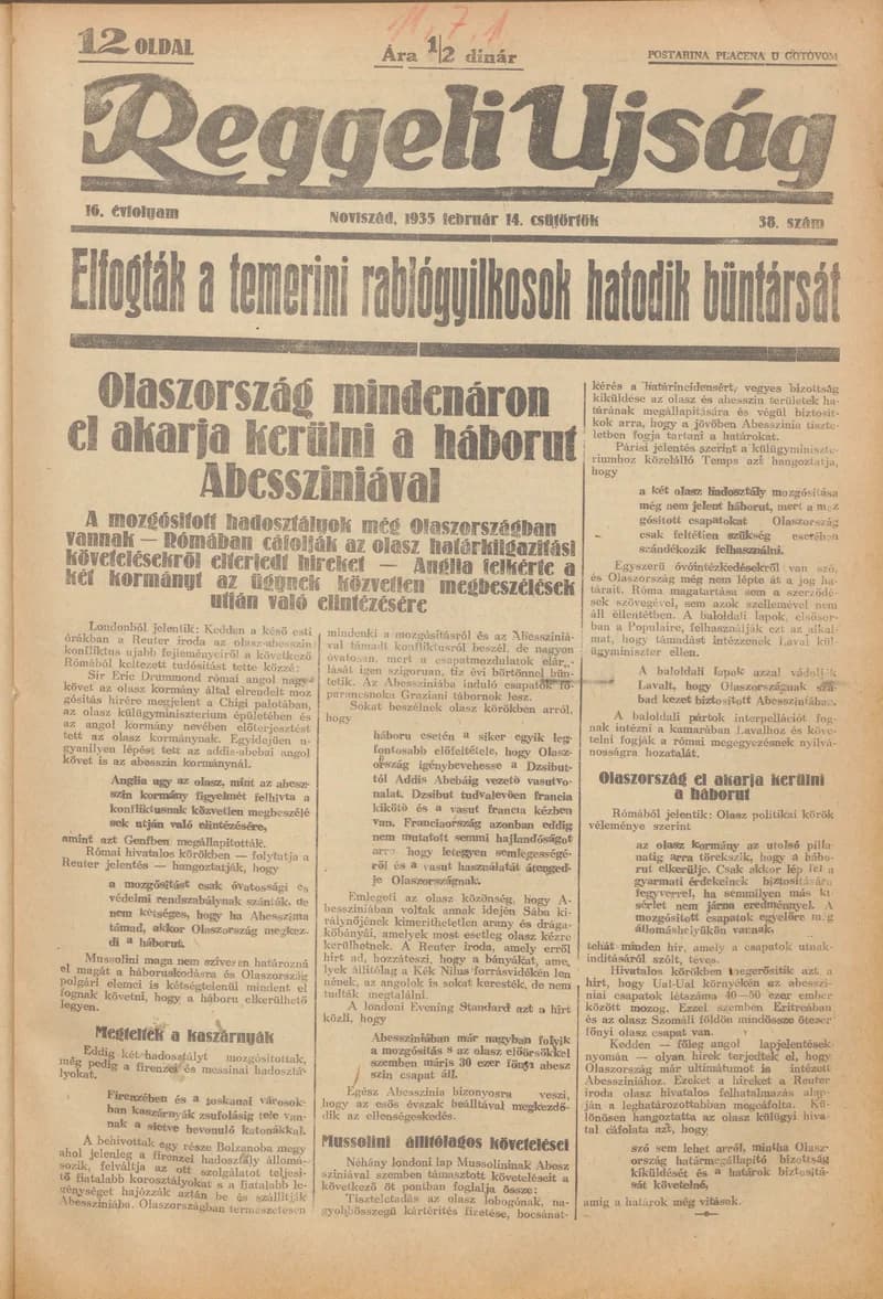 Reggeli Újság, 16. évf. 1935. február 14. 38. sz.