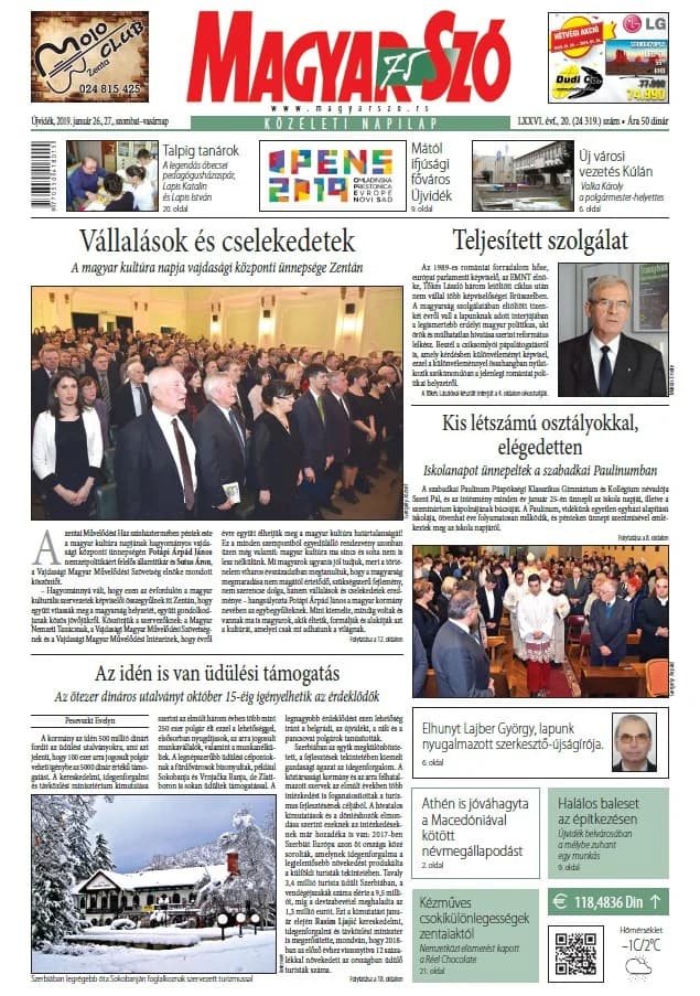 Magyar Szó, 76. évf. 2019. január 26. – 27. 20. sz. 1–44. oldal