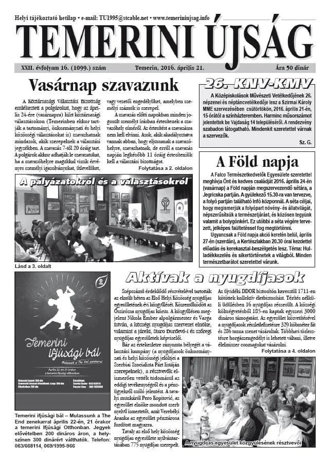 Temerini Újság, 22. évf. 2016. április 21. 16. sz.