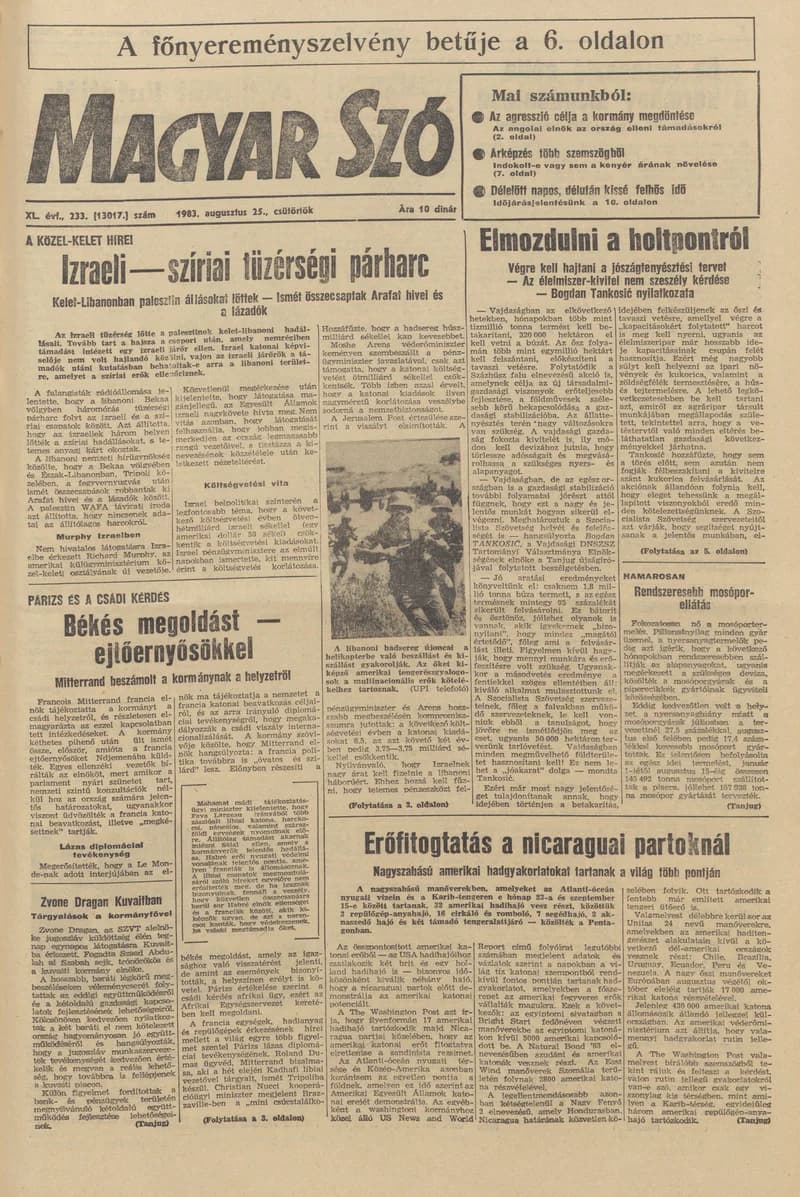 Magyar Szó, 40. évf. 1983. augusztus 25. 233. sz. 1–20. oldal