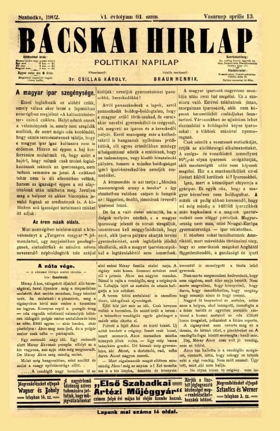 Bácskai Hirlap, 6. évf. 1902. április 13. 61. sz.